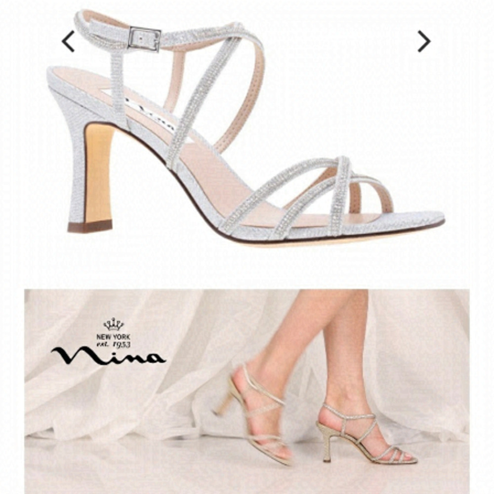 ANNA-TRUE  SILVER TEXTURED METALLIC MID-HEEL STRAPPY DRESS SANDAL 
(Size 6M) NEW